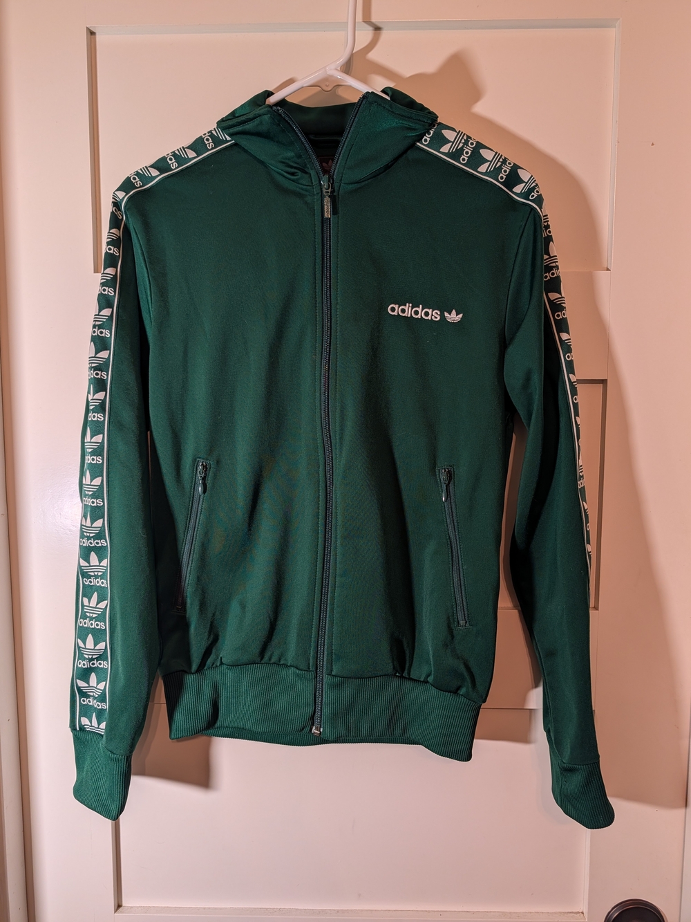 adidas Dark Green Full-Zip Track Jacket with Logo Tape